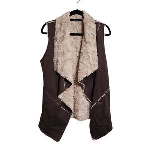 J. Roberts Vest L Vegan Suede & Fur Chocolate Brown Cowgirl Boho Western